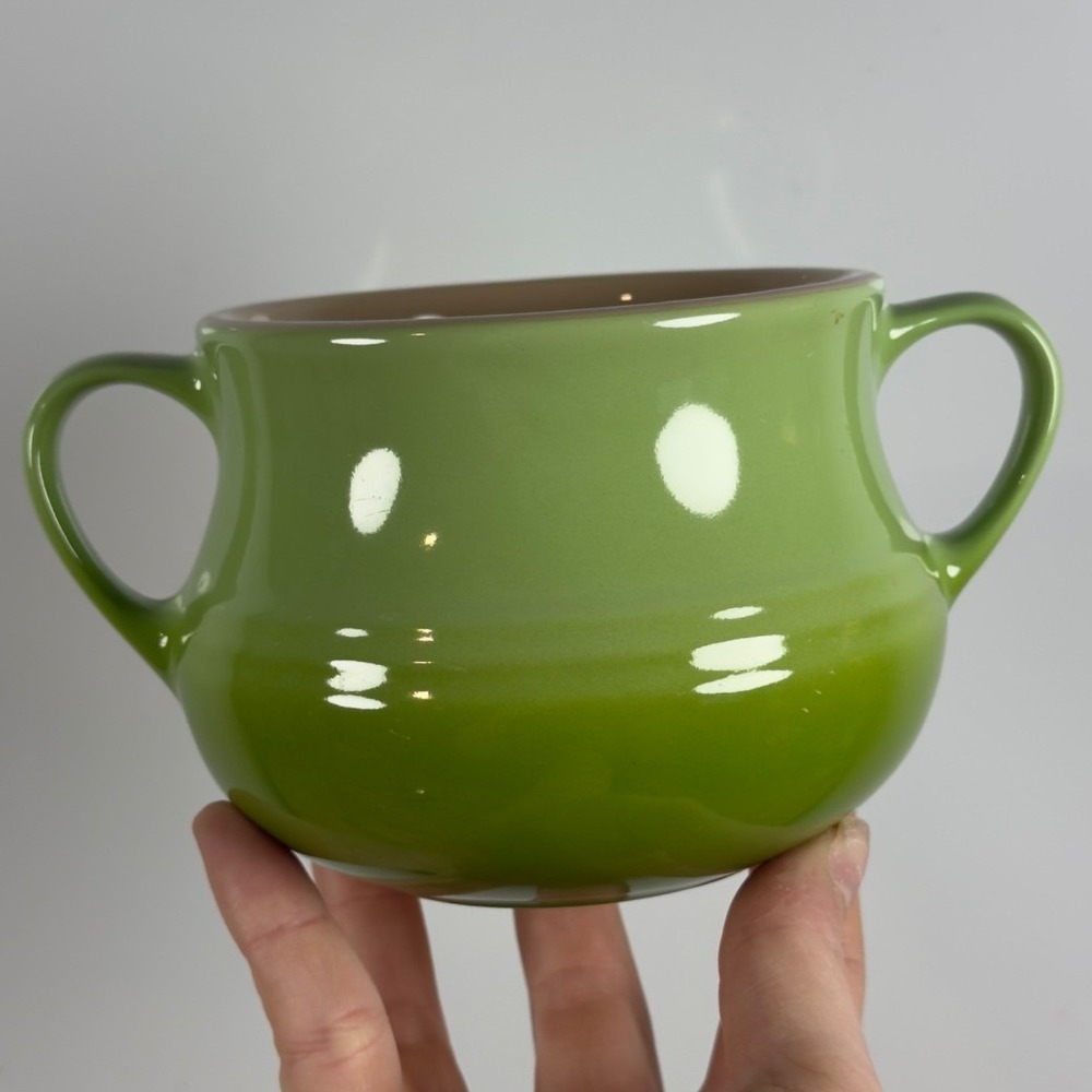 Le Creuset Palm Green Ombre Stoneware Double Handled Soup Bowl Crock 14oz 0.4L